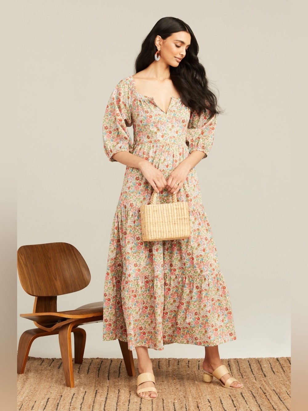 Roller Rabbit x Liberty Fabric Agnese Elysian Day Floral Midi Dress (Sz XL)